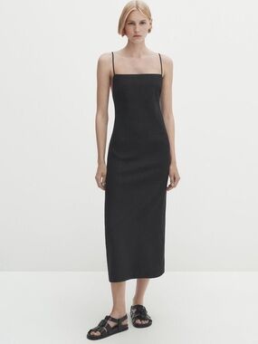 NEW. Massimo Dutti Linen Blend Midi Dress. NWT